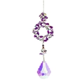 Crystal suncatcher pendant with purple flower design and rainbow teardrop prism - Ring Pendant