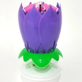 Purple rotating lotus music birthday candle in blooming petal design with green base - Layered Style / Purple