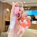 Pink lollipop bear keychain with liquid sand, baby wrist strap and metal clasp charm - Fresh Lollipop - Pink
