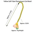 Yellow cat wand toy with feathers and 41.5cm elastic tube for interactive play - Yellow Tube Little Fly