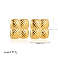 Detailed close-up of 18K gold-plated square stud earrings with textured geometric patterns - Square Wrinkled Style (22976) / Square (22976)
