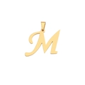 Polished gold plated letter M pendant made of stainless steel on white background - Letter M