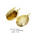 Golden oval locket pendant with floral relief in copper material, open and closed view - Oval Style 1