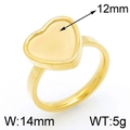 Anillo de corazón dorado en acero inoxidable con base plana de 12mm para incrustar - US 6 / Estilo de Corazón de Oro (KLJ3887-Z)