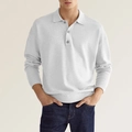 Men's light grey long sleeve polo shirt with three-button V-neck in casual knit style - White