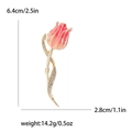 Roze emaille tulp broche met goudkleurige afwerking en strass, 6,4cm x 2,8cm - Roze