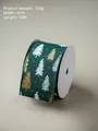 Dark green 6cm Christmas ribbon with gold tree patterns for holiday gift wrapping - Dark Green Ribbon With Gold Glitter Tree Print