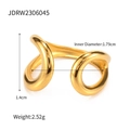 Chunky gold titanium steel open ring with abstract geometric twist and size dimensions - Twisted Infinity / Gold