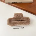 Large coffee brown plush hair claw clip 13cm length for autumn and winter styles - Deep Coffee Square Plush Hair Claw 13cm