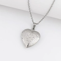 Silver heart locket necklace with embossed paw print and floral patterns - Paw Print Heart/Steel