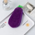 Detailed view of the cute purple eggplant plush pencil case with a smiling face embroidery - Large Capacity / Eggplant
