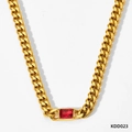 Collier à grosse maille gourmette dorée avec pendentif vintage en zircon rouge rectangulaire - Collier / Or + Zircon Rouge (KDD023)