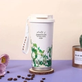 White floral insulated coffee cup with portable strap and garden of spring design - White Rose Floral