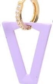 Golden rhinestone ring with a purple V-shaped pendant earring on white background - Gold-Lavender