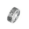 Vintage titanium steel ring in silver finish with all-over evil eye embossed patterns - Evil Eye (8MM Black Oil)