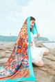 Ethnic bohemian beach shawl in vibrant orange and blue with turquoise edges - Orange Blue Bohemian Tassel Style / Rose / 180cm