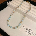 Ethnic style beaded necklace with colorful flat beads and gold spacer accents - 78# Necklace Blue