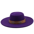 Detailed view of purple wool fedora hat with silver studded leather band and 9.5cm wide brim - M / Purple