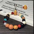 Buddhist 18 beads bracelet with Bodhi seeds, gemstones, and a mini wooden gourd charm - Premium Style (Engraved Wenshu)