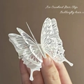 Pinza para el pelo mariposa 3D blanco translúcido con brillo plateado elegante - Blanco Hielo