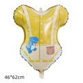 Yellow baby onesie foil balloon with blue dinosaur pattern, size 46x62cm for birthdays - Dinosaur Baby Romper