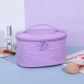 Y2K style purple heart embossed makeup bag with top handle and double zipper closure - Oval / Purple