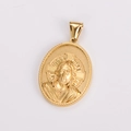 Dettaglio ravvicinato di un ciondolo ritratto di Gesù dorato con scultura in rilievo vintage - Ciondolo Gesù Oro (Senza Catena)