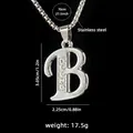 Minimalist silver letter B pendant necklace with rhinestones on a stainless steel ball chain - Letter B + 70cm Chain