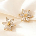 Elegant 18k gold plated six-petal flower stud earrings with marquise-cut zircon stones - Gold Flower