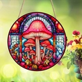 Pendentif décoratif rond en acrylique avec motif de champignons rouges et fleurs - Champignon Peint (28)
