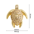 Macro view of gold turtle pendant with crystal stones showing 30.5mm x 28.0mm dimensions - DZY-2941