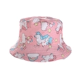 Dettaglio di cappello rosa in cotone per bambini con stampe di unicorni e arcobaleni - 52cm (2-6 Anni) / Unicorno di Palloncino-Rosa