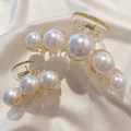 Elegant pearl hair claw clips in amber gold finish, set of two different sizes - Set 4