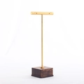 Walnut and gold T-shaped earring display stand with dual holes and solid wood base - Large T-Shape