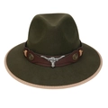 Olive green wide brim cowboy hat with silver bull head metal piece and leather band - M (56-58cm) / Army Green (90 Series Bull Head Buckle Decor)