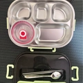 5-compartment SUS304 stainless steel lunch box with light green seal and cutlery set - Green 5-Compartment 1.5L with Soup Bowl (No Cutlery)