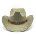 Detailed view of olive green felt fedora with vintage concho and turquoise beaded trim - M(56-59CM) / Army Green