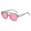 Retro geometric double bridge sunglasses with grey frames and pink lenses - Transparent Grey Frame Pink Lens