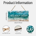 Summer beach therapy wooden wall hanging sign with nautical colors and jute rope - I Need Beach Therapy Rectangular Style