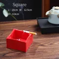 Red square ceramic playing card ashtray with a single cigarette slot and glossy finish - Red Diamond Shape
