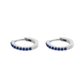 Silver tone stainless steel huggie earrings with channel set deep blue crystals - September Royal Blue - Silver