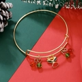 Adjustable golden Christmas bracelet with reindeer enamel charm and red green beads - Reindeer Head (D1371)