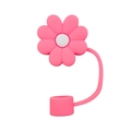 Pink flower-shaped silicone straw cover cap for 10mm Stanley cup with ring attachment - Pink