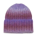 Detail of gradient purple knit beanie showing soft fuzzy texture and ribbed cuffs - M (56-58cm) / Light Purple Dark Purple Gray Pink Gradient