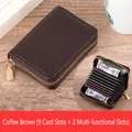 Dark brown lychee pattern leather card holder with 9 slots and RFID protection - 9 Card Slots + 2 Multi-functional Slots / Coffee