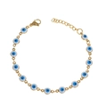 Golden stainless steel adjustable bracelet featuring white and blue evil eye charms - White (B4201--I)