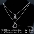 Double-layered silver mama heart pendant necklace shown with measurements and weight - Double Layer Mama Heart Pendant (KN109780-KFC) / Steel