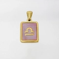 Gouden Weegschaal ketting met roze schelpinleg en roestvrijstalen montuur - Weegschaal