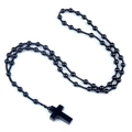 Religious style black beaded necklace with round stones and matching cross pendant - Obsidian