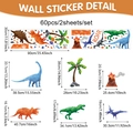 Lot de 60 stickers muraux dinosaures à l'aquarelle pour chambre d'enfant - Ensemble Dinosaure Aquarelle (CT24Y11649T_R) / 90x30cm 2 Feuilles